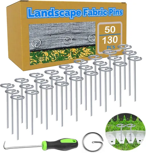 50 grapas de paisaje + 1 gancho de púa, estacas de tela de paisaje con parte superior circular, grapas de jardín galvanizadas de 6 pulgadas,