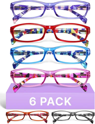 Gaoye 2.25 Gafas de lectura para mujer, 6 unidades, anteojos de moda para mujer con bisagra de resorte, gafas de lectura de luz azul * Mezcla de
