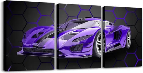 Miniatura 13 de Feelyou Cuadro azul de carreras para pared, 12 x 16 pulgadas, 3 piezas de autos deportivos de velocidad, lienzo para decoración de pared, diseño