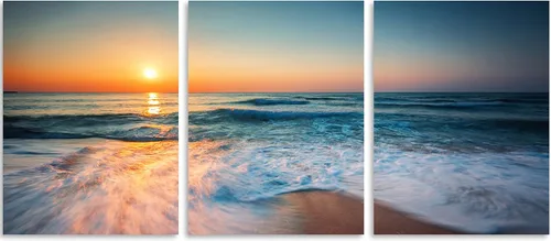 Miniatura 2 de TutuBeer 3 paneles de fotos de playa, arte de pared, diseño de mar azul, playa blanca al amanecer, imágenes impresas en lienzo, imágenes del océano