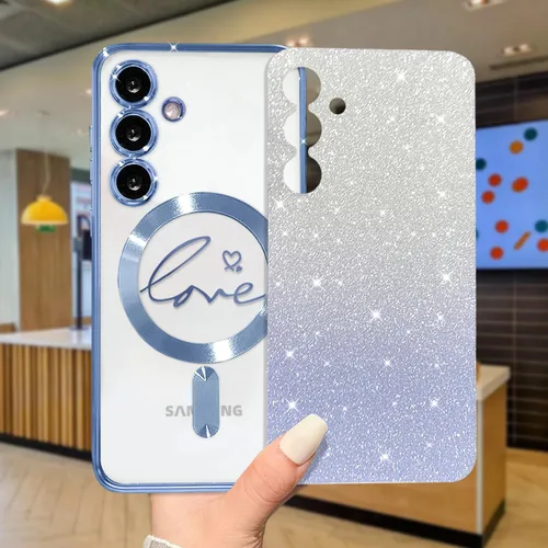 Miniatura 100 de ZONRW - Funda para Samsung Galaxy S22 Ultra magnética, para mujeres y niñas, cubierta trasera suave, lujosa, con corazón de amor, bling, degradado