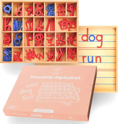 Miniatura 2 de Letras móviles de madera del alfabeto Montessori, alfabeto móvil con alfombrillas de caja, minúscula para escribir, leer, ortografía