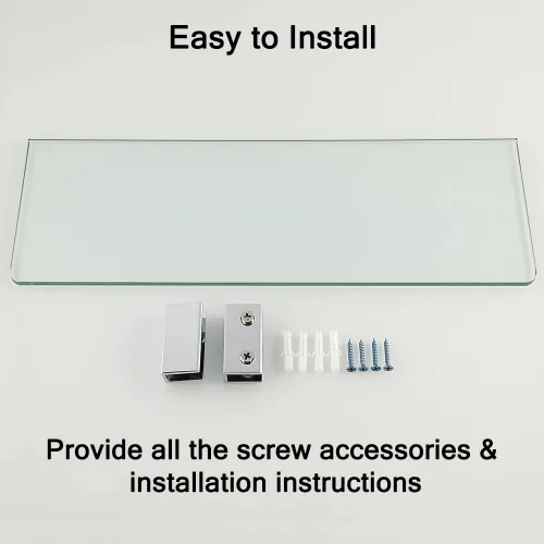 Miniatura 8 de SAYAYO Estantes de vidrio flotante para baño, estante de vidrio templado para pared de 15 x 5 pulgadas, 1 unidad, transparente Transparente-1 unidad