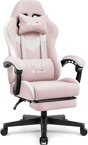 Miniatura 10 de N-GEN GAMING Silla de videojuegos con reposapiés, soporte lumbar para el hogar, oficina, respaldo alto, reclinable, altura ajustable, ergonómica