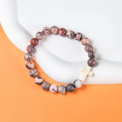 Miniatura 2 de Regalos cristianos para mujeres y hombres, pulsera elástica de cuentas cruzadas de piedra natural curativa, joyería religiosa católica, regalos