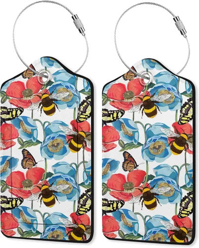 Miniatura 22 de Juego de 2 etiquetas de cuero para equipaje con diseño de mariposas y loto, cubierta de privacidad, etiqueta de maleta con lazo de acero inoxidable