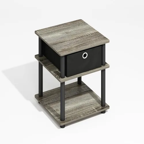 Miniatura 9 de Furinno Turn-N-Tube - Mesa auxiliar cuadrada moderna de 3 niveles, estantes abiertos sin herramientas, mesita de noche, mesita de noche, mesa