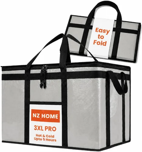Miniatura 47 de NZ home Durable 3XL PRO Bolsa Térmica Aislada y Calentador de Alimentos para Entrega y Compras de Comestibles con Cremallera Superior, Azul Grado