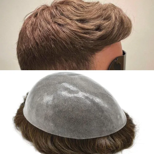 Miniatura 36 de Toupee para hombres Sistema de reemplazo de cabello humano real duradero invisible para hombre Toupee Hair Piece para hombres Poly Men Sistema