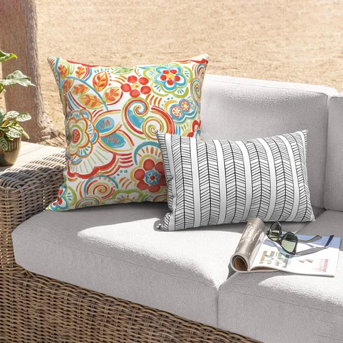 Miniatura 228 de Juego de 2 almohadas para exteriores de 16 x 16 pulgadas, repelentes al agua con interiores, para muebles de patio, hogar, jardín, geometría bohemia