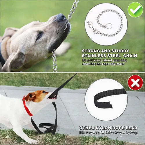 Miniatura 2 de Idepet Correa retráctil resistente para perros pequeños y medianos, cadena de acero antimasticación de 360 grados sin enredos, sistema de bloqueo