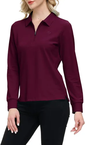 Miniatura 4 de JINSHI Polo de golf para mujer, de manga larga, con cremallera, deportiva, de secado rápido, atlética, casual, ajustada