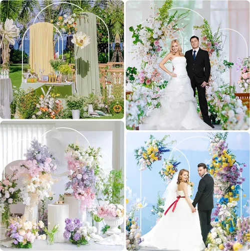 Miniatura 6 de Fomcet Juego de 3 soportes de arco de boda para telón de fondo de arco de metal blanco de 7.2 pies, 6.6 pies y 6 pies, marco de arco de globos