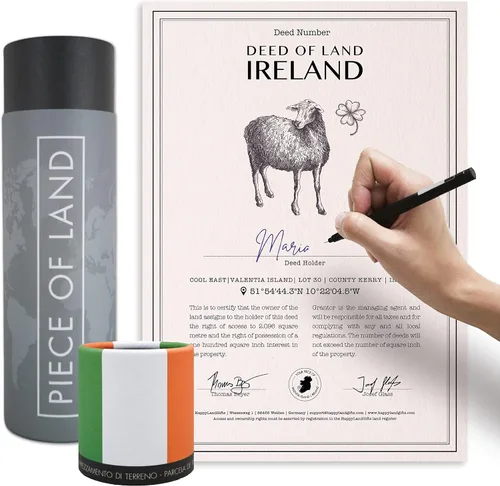 happylandgifts Real Piece of Land - Irlanda Regalo inusual para familiares y amigos Certificado personalizado de propietario de tierras para