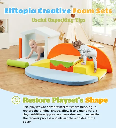 Miniatura 7 de Elftopia Bloques de escalada de espuma de 10 piezas con rampa y escaleras para niños pequeños, juego de gimnasio suave, juguetes de escalada