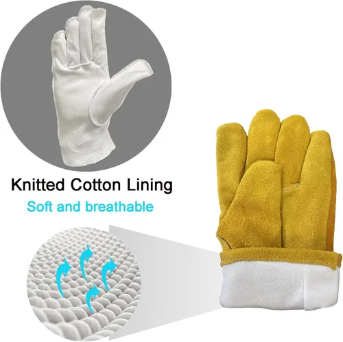 Miniatura 3 de Guantes de trabajo de cuero para hombre y mujer con forro de algodón, guantes grandes a prueba de espinas para jardinería de cactus, trabajo