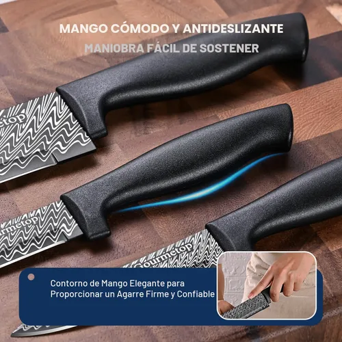 Miniatura 3 de Gourmetop Juego de cuchillos de cocina con funda 3 piezas, juego de cuchillos de chef negros para cocinar, cuchillos de cocina afilados con funda