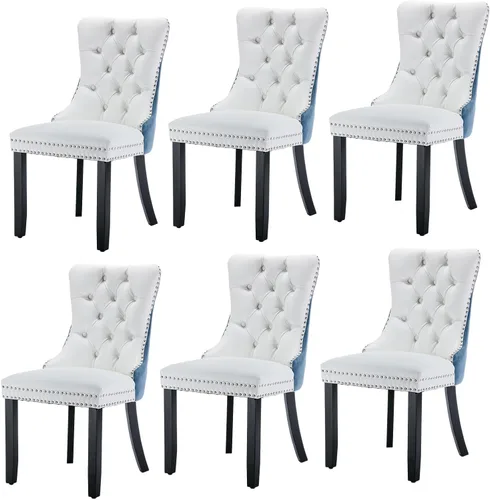 Miniatura 11 de Juego de 6 sillas de comedor modernas para sala de estar, cocina, patas de madera maciza, cojín acolchado de tela de lino, asiento y respaldo