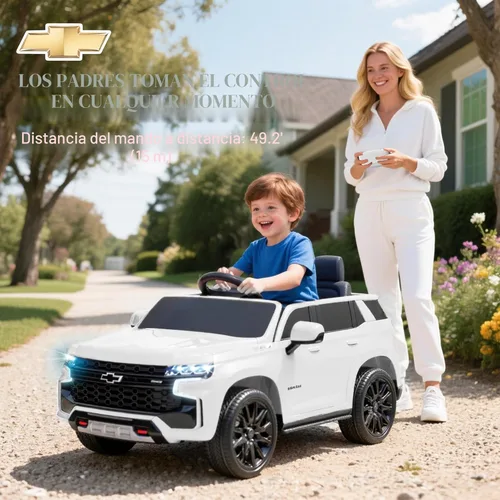 Miniatura 4 de Aosom - Automóvil con licencia Chevrolet Tahoe de paseo, vehículo eléctrico con batería de 12 V y 7 Ah, control remoto para padres, luces LED, Blanco