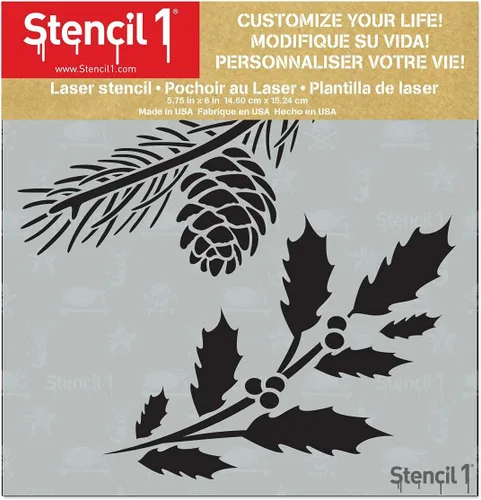 Miniatura 3 de Stencil1 Plantilla de ramas de acebo y hoja perenne – Plantilla de invierno reutilizable para manualidades, decoración de vacaciones, pintura sobre