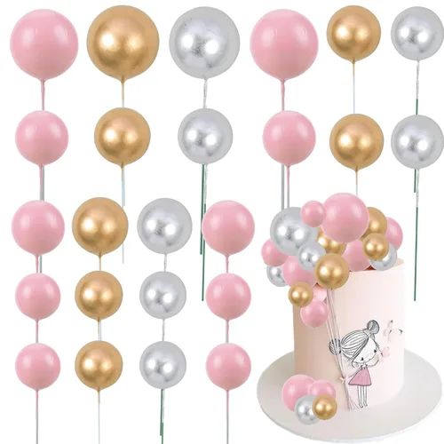 Miniatura 49 de Gyufise 30 Piezas Bolas Topper para Pastel DIY Insertables para Pastel Palillos de Bolas para Pastel Topper para Cupcakes para Fiesta de Cumpleaños