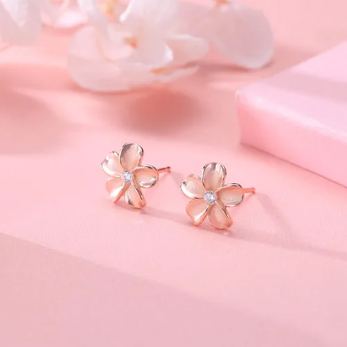 Miniatura 4 de Reffeer Aretes de tuerca de plata de ley 925 maciza con diseño de flor de plumeria para mujeres y adolescentes