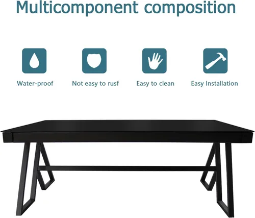 Miniatura 6 de Mesa de centro para sala de estar de 46 pulgadas, mesa de té de vidrio templado, mesa de cóctel, mesa de centro de patas triangulares de metal, mesa