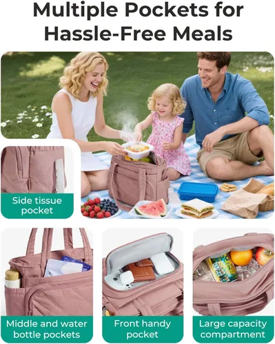 Miniatura 3 de BAGSMART Bolsa de Almuerzo para Mujer, Bolsa de Almuerzo Grande con Aislamiento, Bolsa de Mano Acolchada con Múltiples Bolsillos para Trabajo, Aire