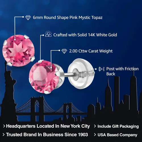 Miniatura 170 de Gem Stone King Aretes solitarios con piedra natal de oro de 14 quilates Redondos de 0.236 in Aretes de oro para mujeres y hombres