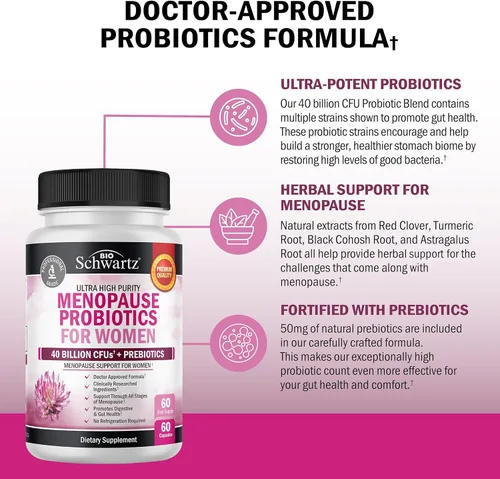 Miniatura 6 de BioSchwartz Suplemento probiótico para la menopausia para mujeres (suministro de 2 meses) más multivitamínico diario para mujeres de 50 años o más