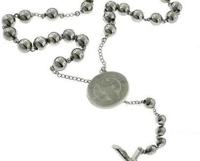 Miniatura 3 de Rosario católico cuentas collar de oración acero inoxidable San Benito medalla de 28 pulgy 6 mm 24 pulg y 6 mm o 18 pulg y 4 mm