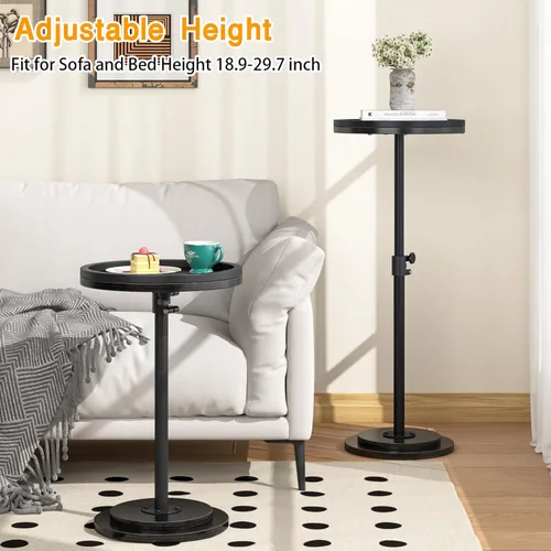 Miniatura 3 de Mesa auxiliar pequeña, mesa de bebidas, mesa auxiliar redonda ajustable en altura, mesa auxiliar de pedestal para espacios pequeños en sala