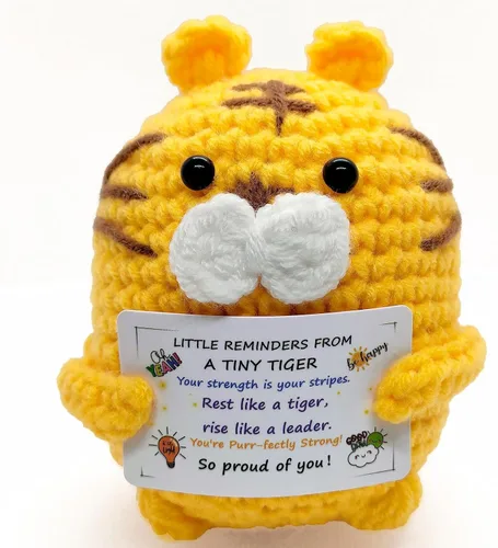 Mini regalo de tigre de ganchillo positivo, lindo regalo de apoyo emocional inspirador para mujeres, hombres, adultos y adolescentes, decoración de
