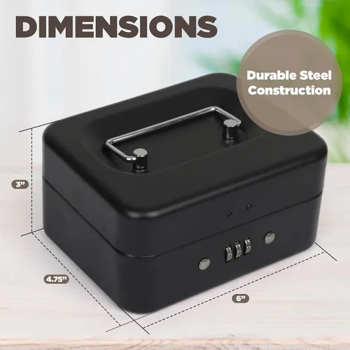 Miniatura 3 de Darice Caja de seguridad para dinero – Caja de dinero mediana con bandeja de dinero y candado – Caja de seguridad – Organizador para billetes