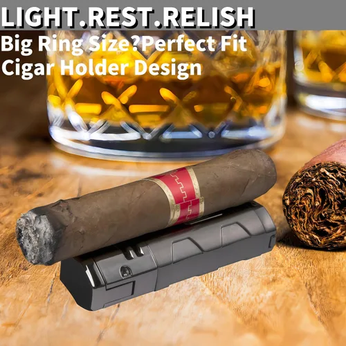 Miniatura 3 de Castelar Encendedor de cigarrillos de triple llama resistente al viento, recargable de butano con soporte de apoyo, butano no incluido Bronce/Negro