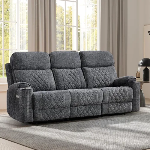 EBELLO Sofá Sillón Reclinable Eléctrico, Sofá Reclinable Eléctrico de Tela de 3 Plazas con Portavasos, Puertos de Carga USB y Tipo C y Espacio de