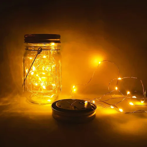 Miniatura 7 de Luces solares para tarros de masón, paquete de 4 30 luces LED para colgar en frascos, faroles solares para exteriores, patio, fiesta, jardín, boda