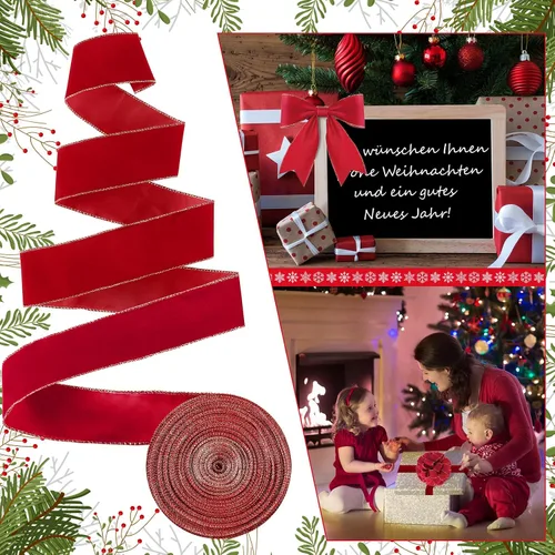 Miniatura 3 de Cinta de terciopelo de Navidad de 100 yardas, cinta ancha de Navidad con cable, cinta de Navidad para exteriores, impermeable, envoltura