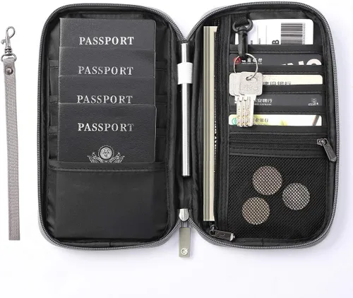 Miniatura 3 de VanFn Cartera RFID para pasaporte de viaje, soporte para pasaporte familiar, organizador de documentos de viaje serie P.Travel (nailon, gris)