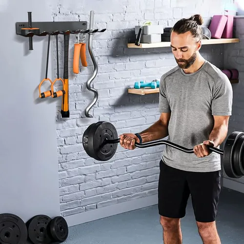 Miniatura 6 de Estante de almacenamiento para gimnasio de montaje en pared, organizador de entrenamiento de acero de aleación resistente con mosquetones, soporte