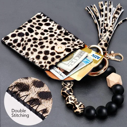 Miniatura 3 de UpUDo Llavero pulsera de silicona, pulsera con cuentas de silicona con cartera para tarjetas, llavero elástico para mujer