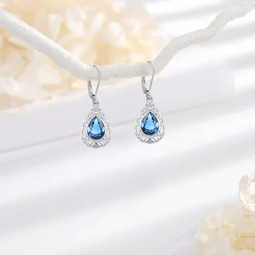 Miniatura 46 de Aretes colgantes de plata de ley con diseño de árbol de la vida, flor, abeja, animales, gato, colibrí, piedra lunar, turquesa, aretes con cierre