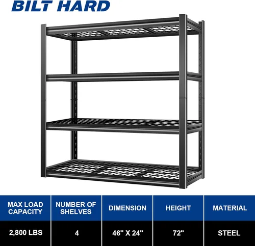 Miniatura 3 de BILT HARD Estantería de garaje resistente de 46 pulgadas de ancho x 24 pulgadas de profundidad x 72 pulgadas de alto, estantes industriales de metal