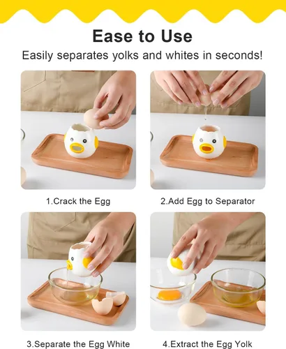 Miniatura 5 de CREASOL Separador de huevos de cerámica, bonito diseño de pollito para separar fácilmente la yema y el blanco, accesorio de cocina apto