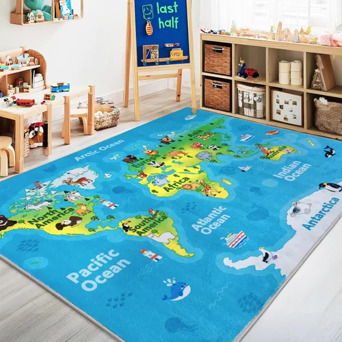 Miniatura 12 de Alfombras infantiles para sala de juegos, suave y antideslizante, alfombra educativa redonda de 4 x 4 pies para aprender alfabetos ABC, números