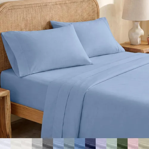 Miniatura 16 de California Design Den Sábanas King con Rayas, 100% Algodón Orgánico Percal, Juego de Sábanas de Bolsillo Profundo King y Fundas de Almohada - Raya