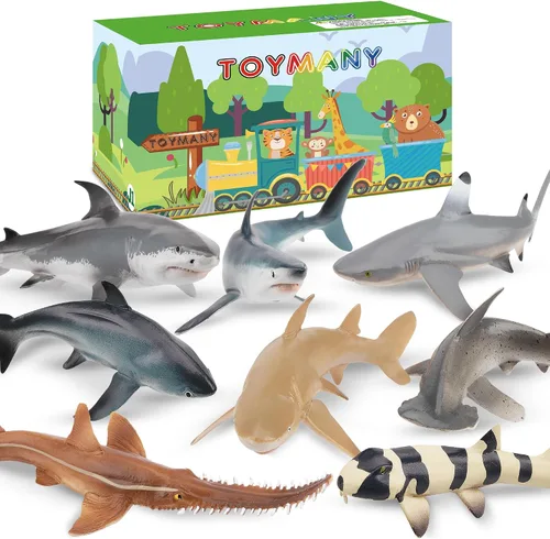 Miniatura 10 de Toymany 6 figuras realistas de juguete de baño de tiburón de 5 a 6 pulgadas de largo, juego de figuras de plástico de animales marinos del océano