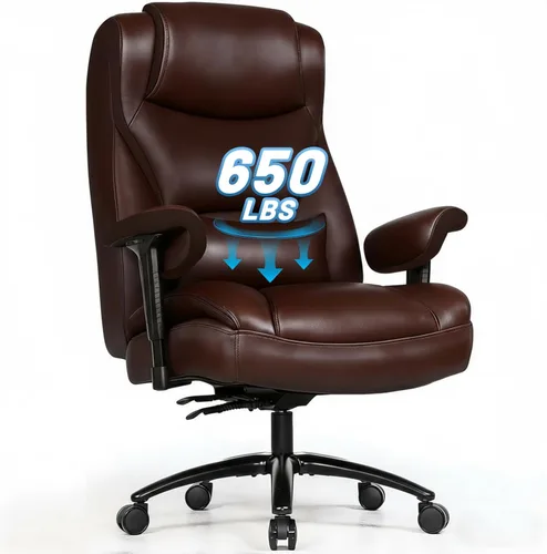 Miniatura 10 de Silla de escritorio de oficina grande y alta con reposabrazos de 5 posiciones, silla de oficina ejecutiva resistente de 650 libras, asiento extra