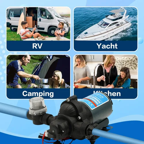 Miniatura 5 de Bomba de agua RV de 12 V CC, 3.0 GPM, bomba de diafragma de 45 PSI autocebante bajo demanda interruptor de presión integrado para barco, marina