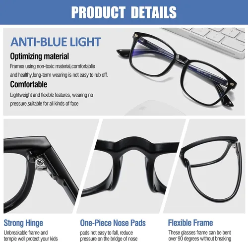 Miniatura 4 de DUCO K028 - Lentes de luz azul para niños y niñas, para juegos de computadora, antirrayos UV, para niños de 6 a 10 años